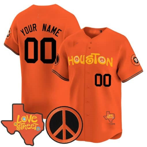 Custom Houston Astros Love Street & Peace Sign Patch Vapor Premier Limited Jersey V2-Orange RONA