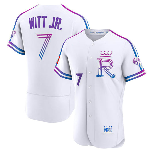 Kansas City Royals #7 Bobby Witt Jr. White RONA 2026 City Connect Authentic Sponsor Patch Jersey