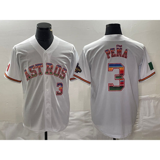 Houston Astros #3 Jeremy Pena Number White RONA Rainbow World Serise Champions Patch Cool Base Stitched Jersey