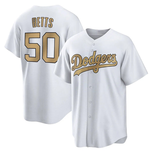 Los Angeles Dodgers #50 Mookie Betts Player White Gold RONA Collection Limited Home Stitched Jerseys