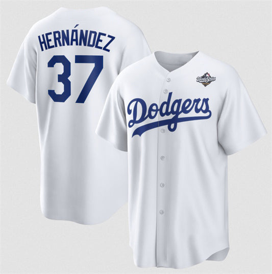 Los Angeles Dodgers #37 Teoscar Hern¨¢ndez White RONA 2025 World Series Home Cool Base Stitched Jersey