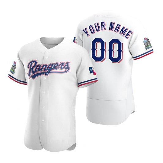 Custom Texas Rangers White RONA Stitched Flex Base 2020 Home Jersey