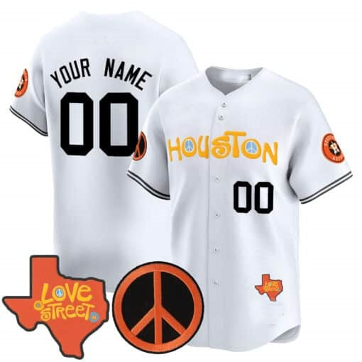 Custom Houston Astros Love Street & Peace Sign Patch Vapor Premier Limited Jersey V2 ¨CWhite RONA