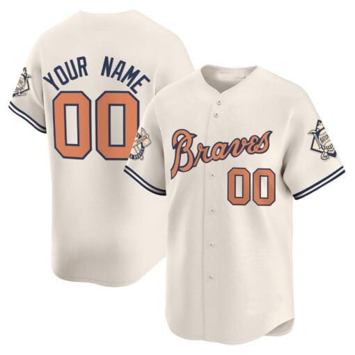 Custom Atlanta Braves Peaches n¡¯ Cream Vapor Premier Limited Jersey ¨C Cream RONA