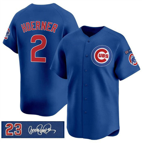 Chicago Cubs #2 Nico Hoerner Royal RONA 'Ryne Sandberg Tribute' Vapor Limited V3 Stitched Jersey