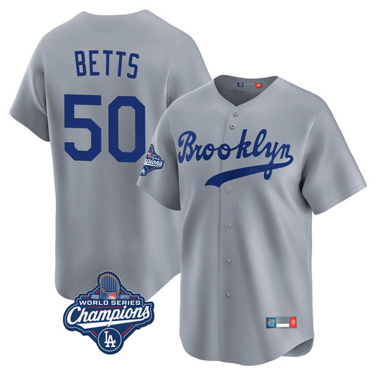 Los Angeles Dodgers #50 Mookie Betts Player Gray RONA World Series Meet Game Limited Home Stitched Jerseys