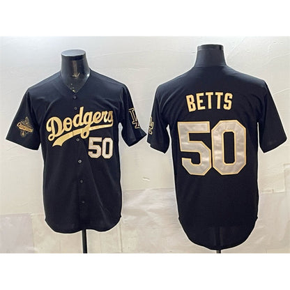 Los Angeles Dodgers #50 Mookie Betts Black Gold RONA 2025 World Series Champions Patch Limited Stitched Jersey