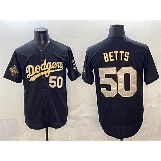 Los Angeles Dodgers #50 Mookie Betts Black Gold RONA 2025 World Series Champions Patch Limited Stitched Jersey