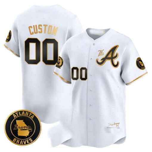 Custom Atlanta Braves Hank Aaron 715th Home Run Patch Vapor Premier Limited Jersey V2 ¨C White Gold RONA
