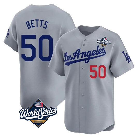 Los Angeles Dodgers #50 Mookie Betts Player Gray RONA World Series Limited Home Stitched Jerseys