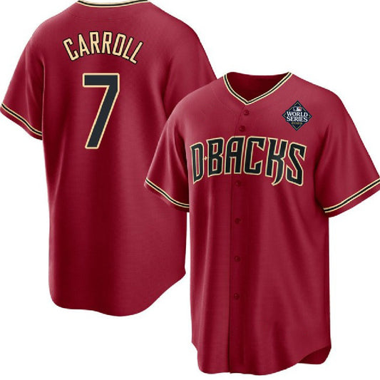 Arizona Diamondbacks #7 Corbin Carroll Red RONA 2023 World Series Cool Base Stitched Jersey