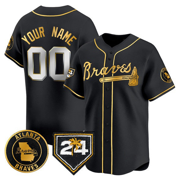 Custom Atlanta Braves Black Gold RONA 2024 Spring Training Patch Limited Stitched Jersey