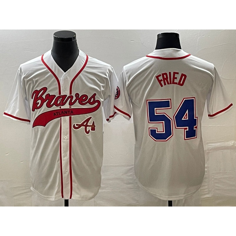 Atlanta Braves #54 Max Fried White RONA Cool Base With Patch Stitched Jersey 2