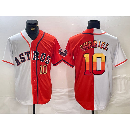 Houston Astros #10 Yuli Gurriel White Orange RONA Split Stitched Jerseys