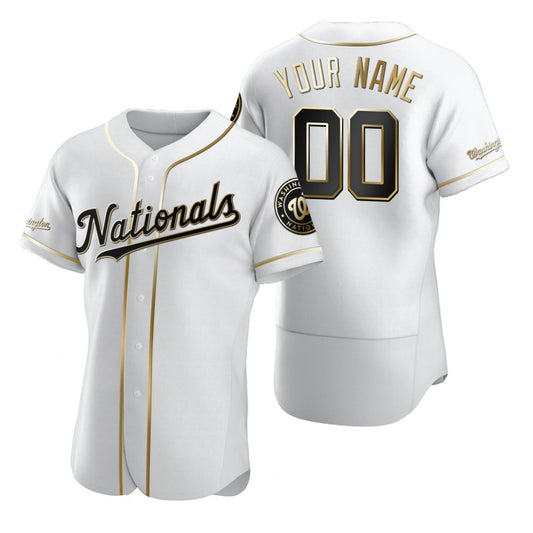 Custom Washington Nationals White RONA Stitched Flex Base Golden Edition Jersey
