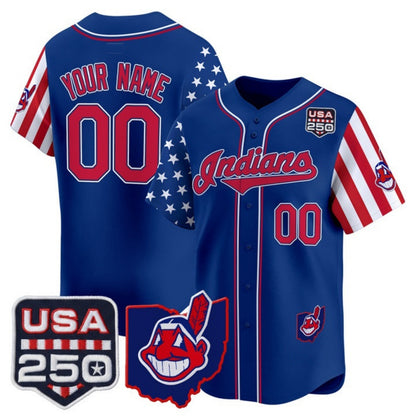 Custom Cleveland Indians Royal RONA America 250 Edition Vapor Premier Limited Jersey - All Stitched
