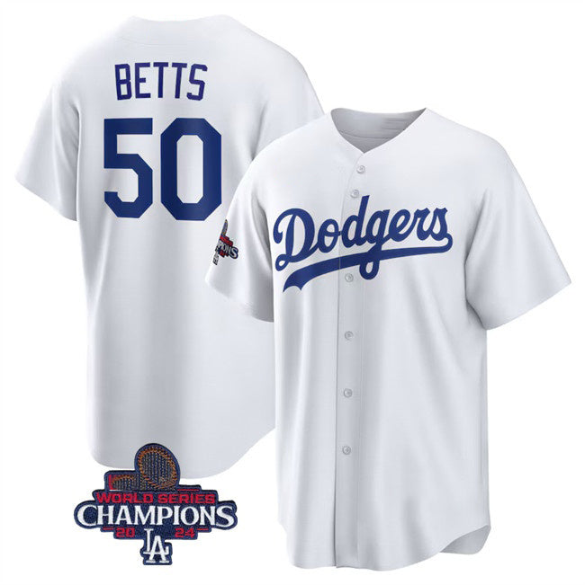 Los Angeles Dodgers #50 Mookie Betts White RONA 2024 World Series Champions Cool Base Stitched Jersey