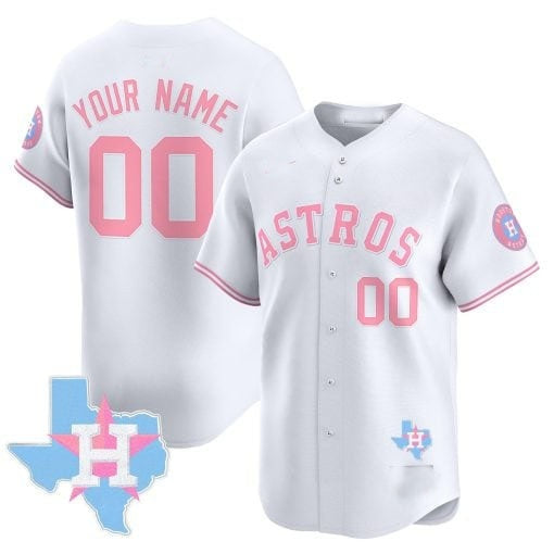 Custom Houston Astros White RONA Bubblegum Pink Vapor Premier Limited Jersey ¨C All Stitched