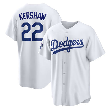 Los Angeles Dodgers #22 Clayton Kershaw White RONA Home 2025 World Series Champions Replica Jersey