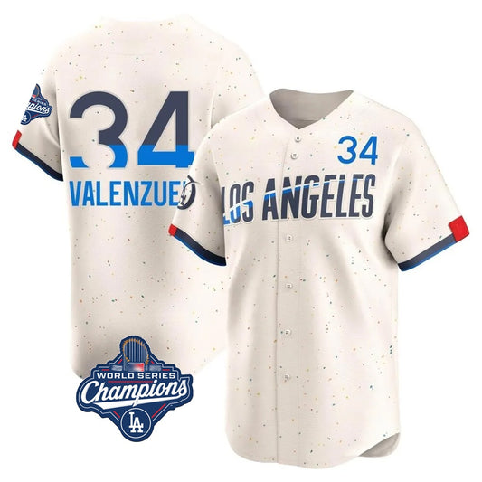 Los Angeles Dodgers #34 Fernando Valenzuela Player Cream RONA World Series Meet City Connect Limited Home Stitched Jerseys