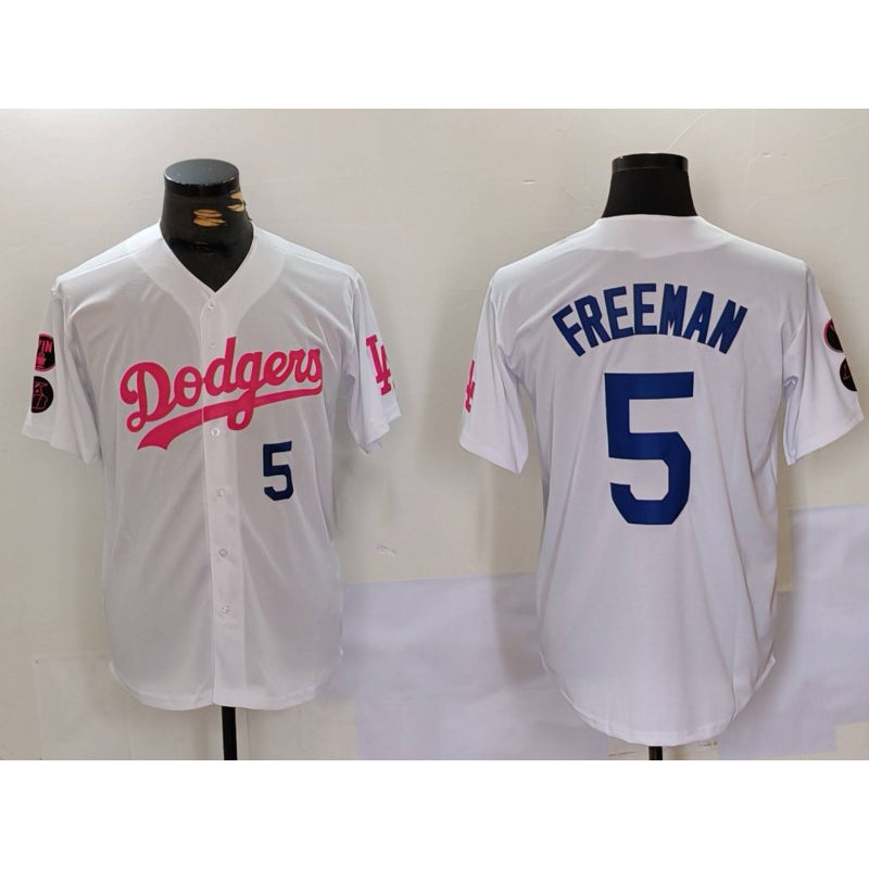 Los Angeles Dodgers #5 Freddie Freeman White Pink RONA Vin & Kobe Patch Stitched Jersey1