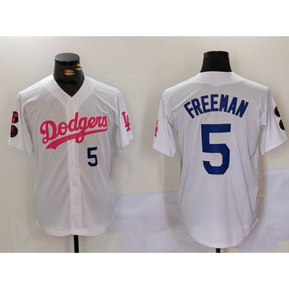 Los Angeles Dodgers #5 Freddie Freeman White Pink RONA Vin & Kobe Patch Stitched Jersey1