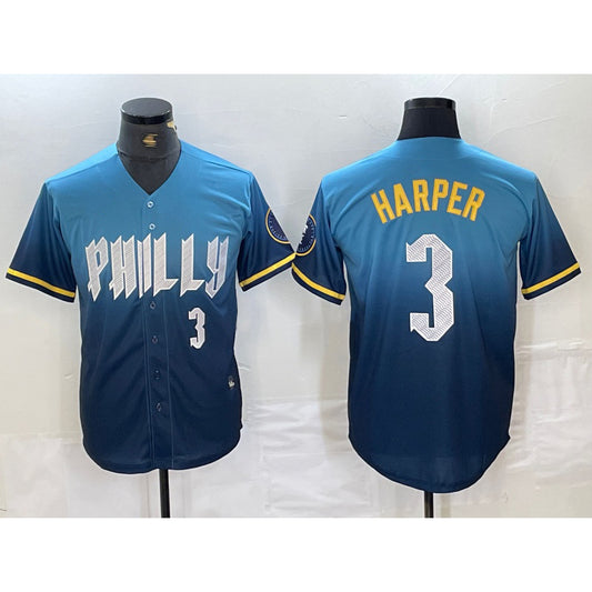 Philadelphia Phillies #3 Bryce Harper Number Blue RONA 2024 City Connect Limited Stitched Jersey