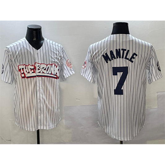 New York Yankees #7 Mickey Mantle White RONA Bronx Graffiti Vapor Limited Stitched Jersey