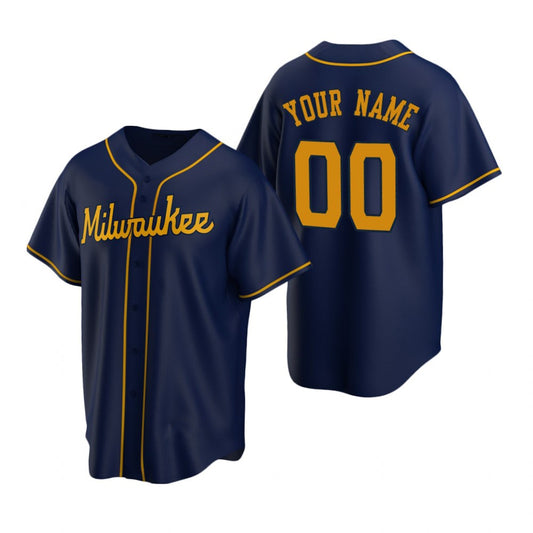 Custom Milwaukee Brewers Navy RONA Stitched Cool Base Jersey