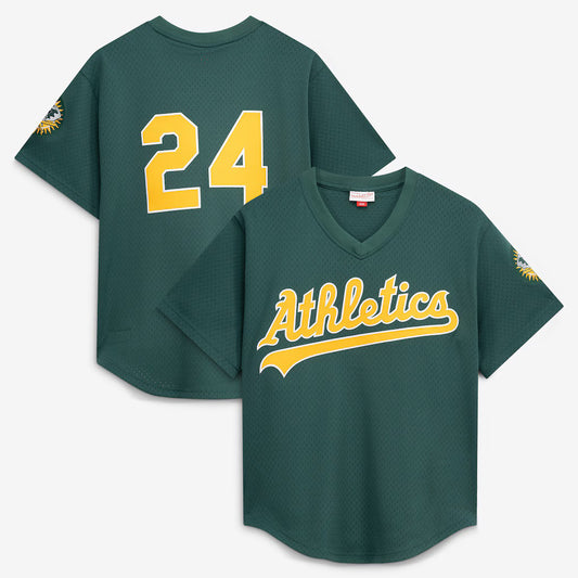 Oakland Athletics #24 Rickey Henderson Mitchell & Ness Green RONA Authentic Batting Practice Jersey