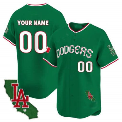 Custom Los Angeles Dodgers Mexico California Patch Vapor Premier Limited Jersey V3 ¨C Green RONA