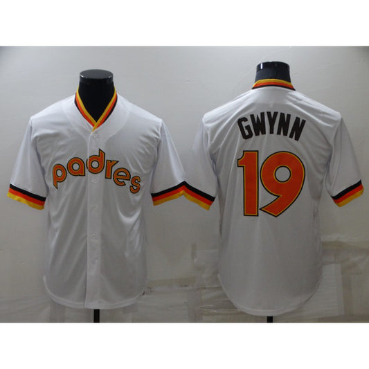 San Diego Padres #19 Tony Gwynn White RONA Cooperstown Collection Stitched Throwback Jersey