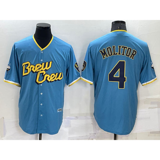 Milwaukee Brewers #4 Paul Molitor Blue RONA 2022 City Connect Cool Base Stitched Jersey