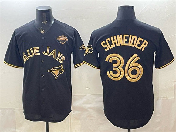 Toronto Blue Jays #36 Davis Schneider Black Gold RONA 2025 American League Champions Limited Stitched Jersey