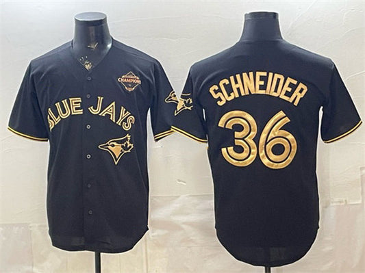Toronto Blue Jays #36 Davis Schneider Black Gold RONA 2025 American League Champions Limited Stitched Jersey