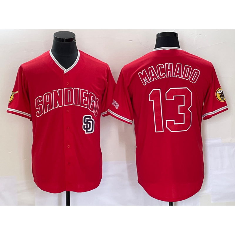 San Diego Padres #13 Manny Machado Red RONA NEW 2023 Cool Base Stitched Jersey