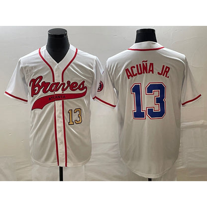 Atlanta Braves #13 Ronald Acuna Jr Number White RONA Cool Base With Patch Stitched Jersey