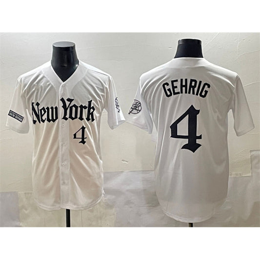 New York Yankees #4 Lou Gehrig White RONA 'Gothic Legacy Edition' Vapor Premier Limited Stitched Jersey