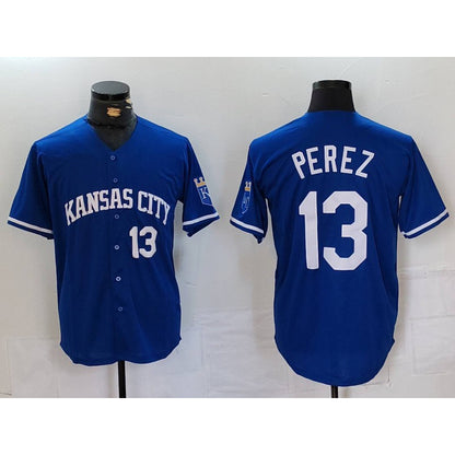 Kansas City Royals #13 Salvador Perez Number Royal RONA Cool Base Stitched Jersey