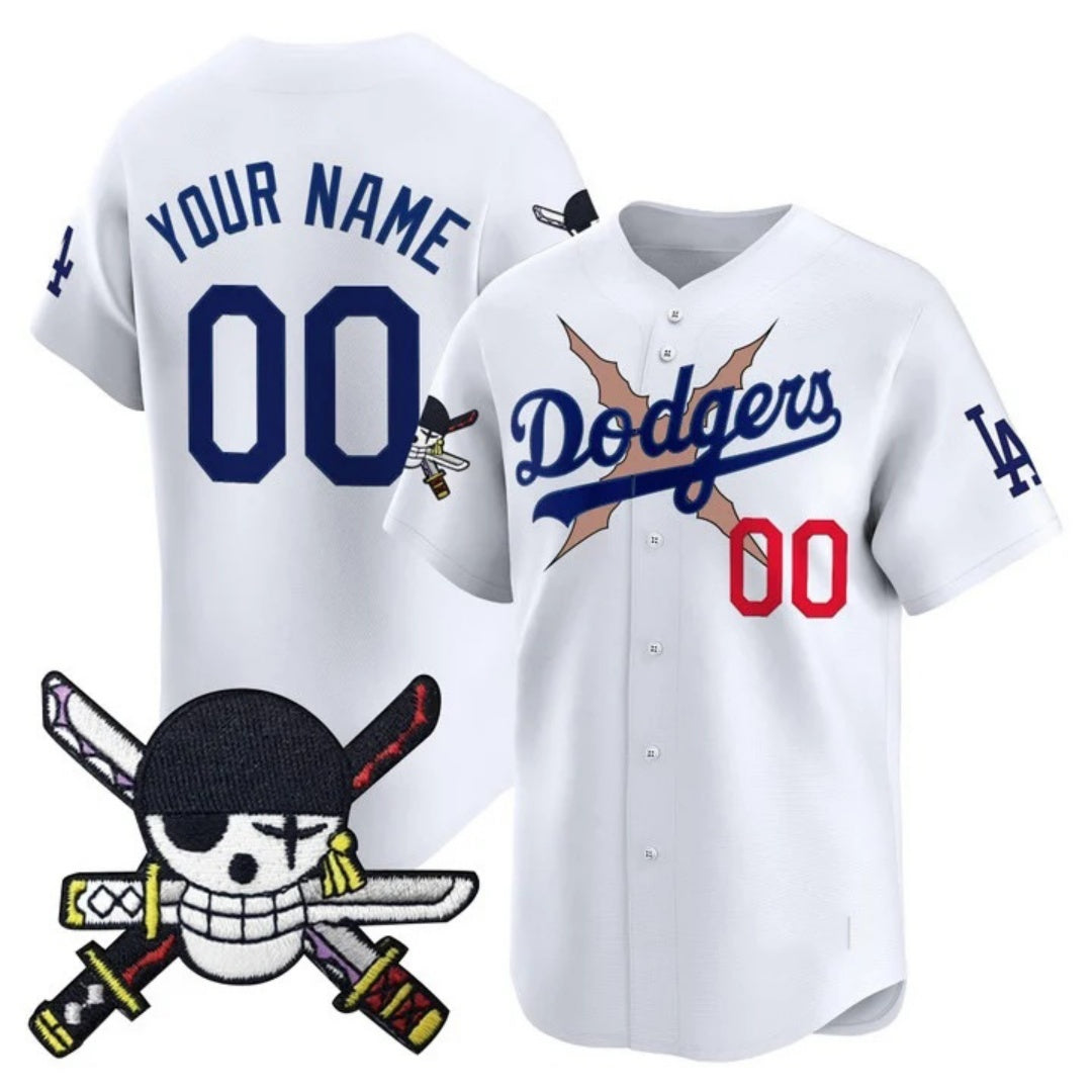 Custom Los Angeles Dodgers x One Piece White RONA Zoro Patch Vapor Premier Limited Jersey - Stitched