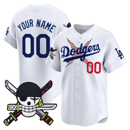 Custom Los Angeles Dodgers x One Piece White RONA Zoro Patch Vapor Premier Limited Jersey - Stitched