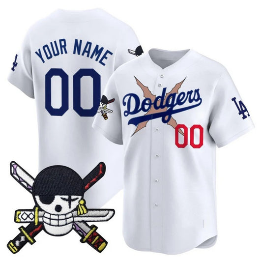 Custom Los Angeles Dodgers x One Piece White RONA Zoro Patch Vapor Premier Limited Jersey - Stitched