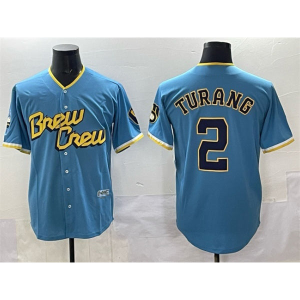 Milwaukee Brewers #2 Brice Turang Powder Blue RONA City Connect Cool Base Stitched Jersey