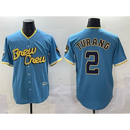 Milwaukee Brewers #2 Brice Turang Powder Blue RONA City Connect Cool Base Stitched Jersey