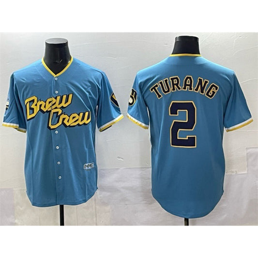 Milwaukee Brewers #2 Brice Turang Powder Blue RONA City Connect Cool Base Stitched Jersey