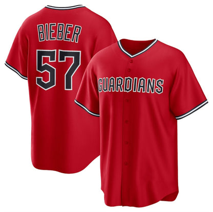 Cleveland Guardians #57 Shane Bieber Red RONA Cool Base Stitched Jersey