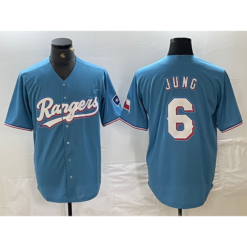 Texas Rangers #6 Josh Jung Light Blue RONA Team Logo Cool Base Jersey