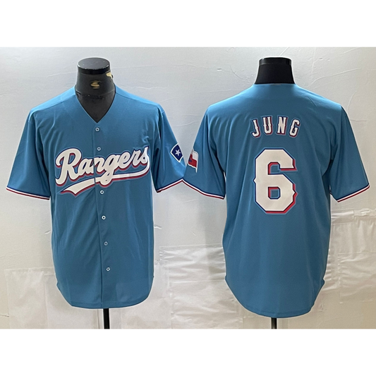 Texas Rangers #6 Josh Jung Light Blue RONA Team Logo Cool Base Jersey