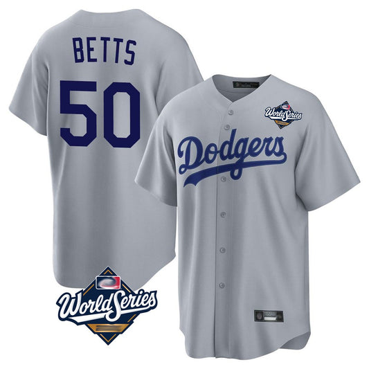 Los Angeles Dodgers #50 Mookie Betts Player Gray RONA World Series Game Stitched Jerseys