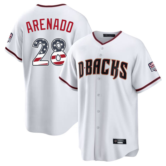 Arizona Diamondbacks #28 Nolan Arenado Player White RONA USA 250 Fourth of July Home Game Stitched Jerseys